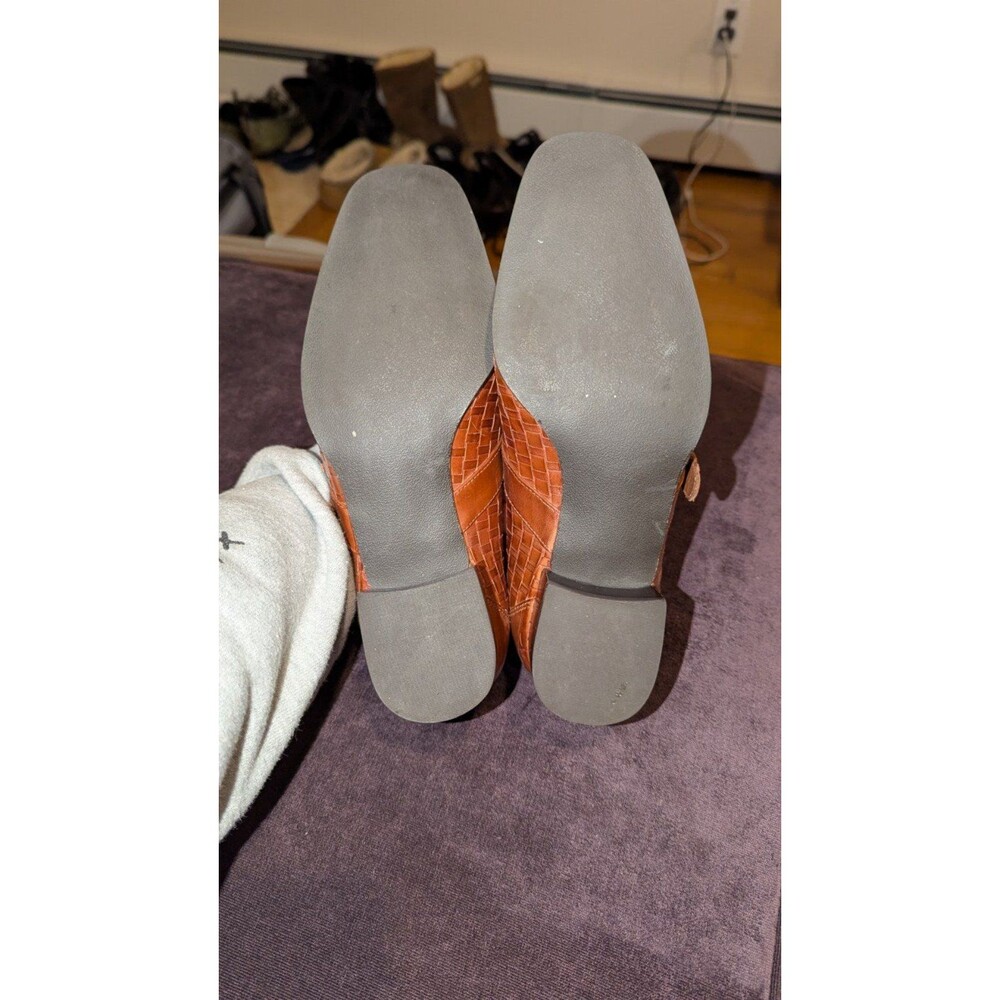 Drew Women's 6.5 WW Cognac Brown Leather Woven Mary Jane Shoes with Block Heel - Picture 7 of 8